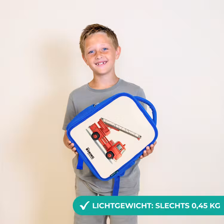 Rugzak kind met naam - Blauw Brandweerwagen - Getekend - Rood — 2