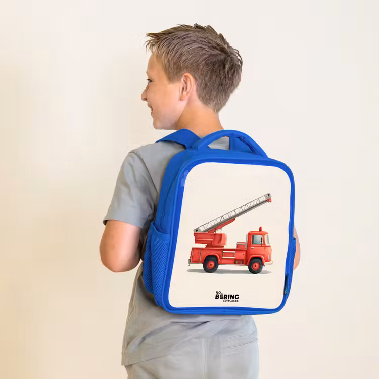 Rugzak kind met naam - Blauw Brandweerwagen - Getekend - Rood — 3