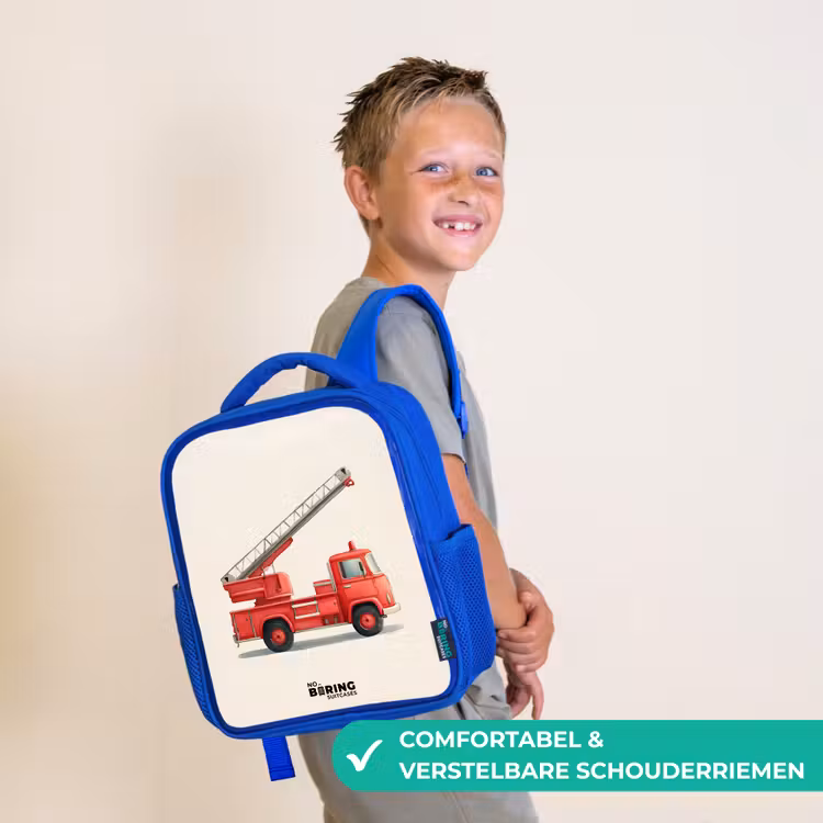 Rugzak kind met naam - Blauw Brandweerwagen - Getekend - Rood — 4