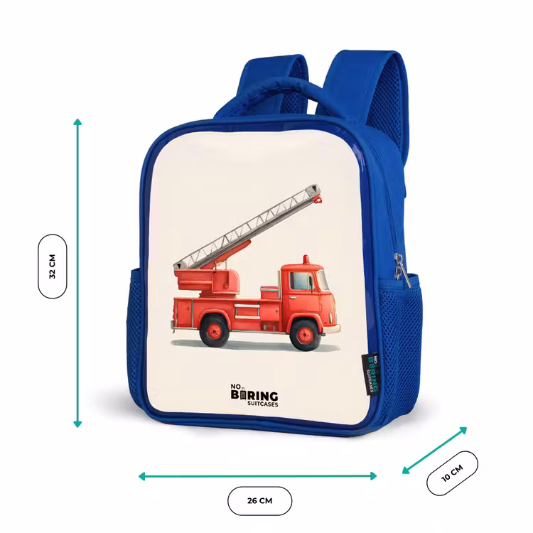 Rugzak kind met naam - Blauw Brandweerwagen - Getekend - Rood — 5