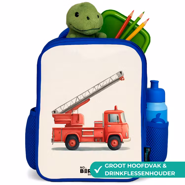 Rugzak kind met naam - Blauw Brandweerwagen - Getekend - Rood — 6