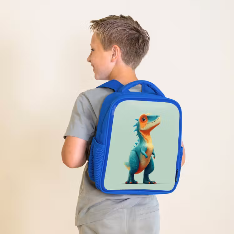 Rugzak kind - Blauw - Cartoon - Dino - Oranje - Stekels — 3