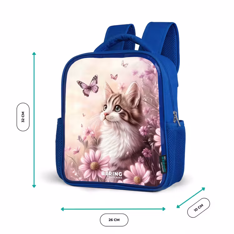 Rugzak kind met naam - Blauw Kat - Paars - Vlinders - Bloemen — 5