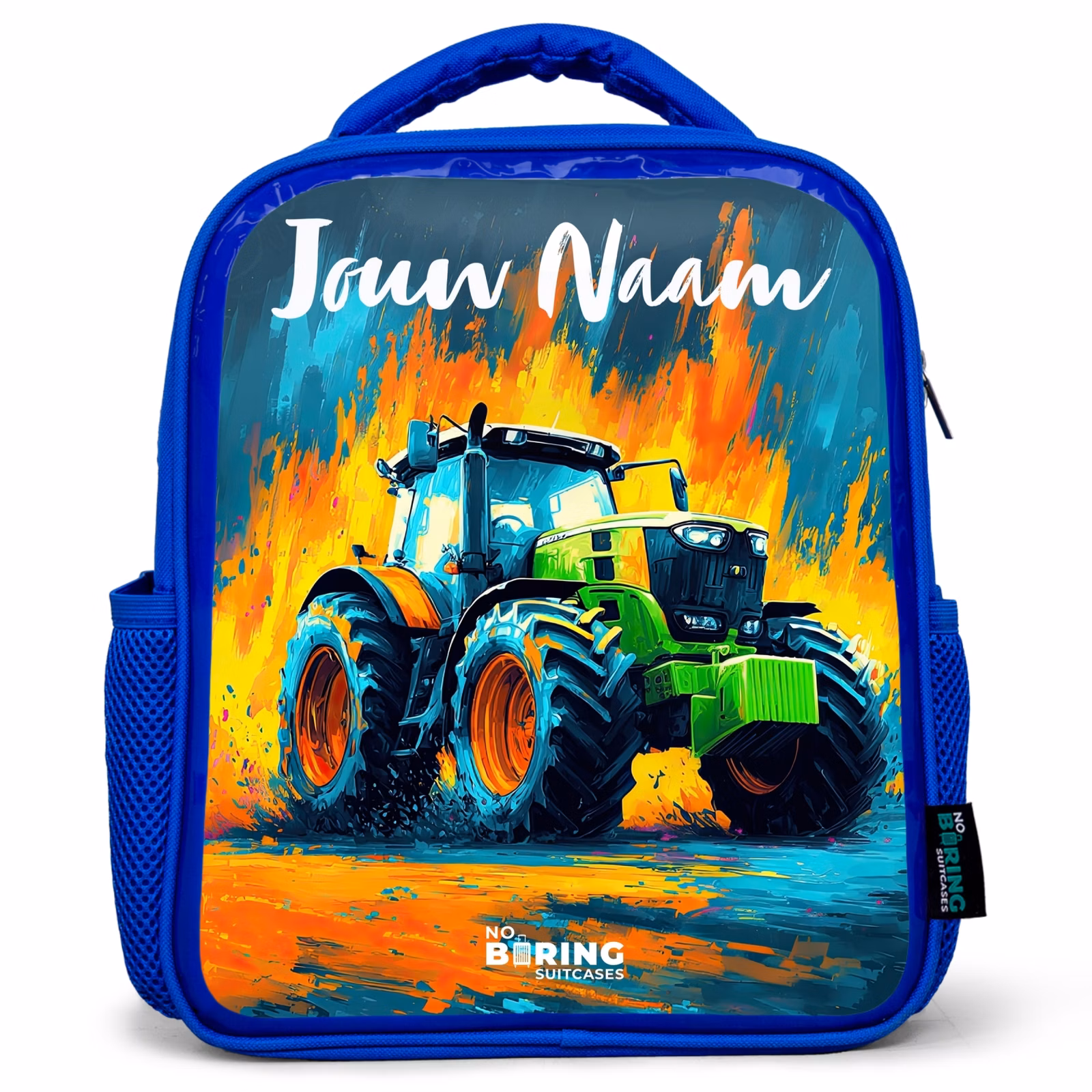 Rugzak kind met naam - Blauw Abstract - Tractor - Groen — 1