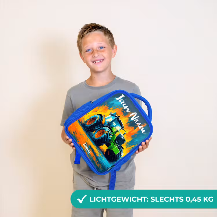 Rugzak kind met naam - Blauw Abstract - Tractor - Groen — 2