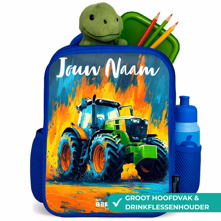 Rugzak kind met naam - Blauw Abstract - Tractor - Groen — 6