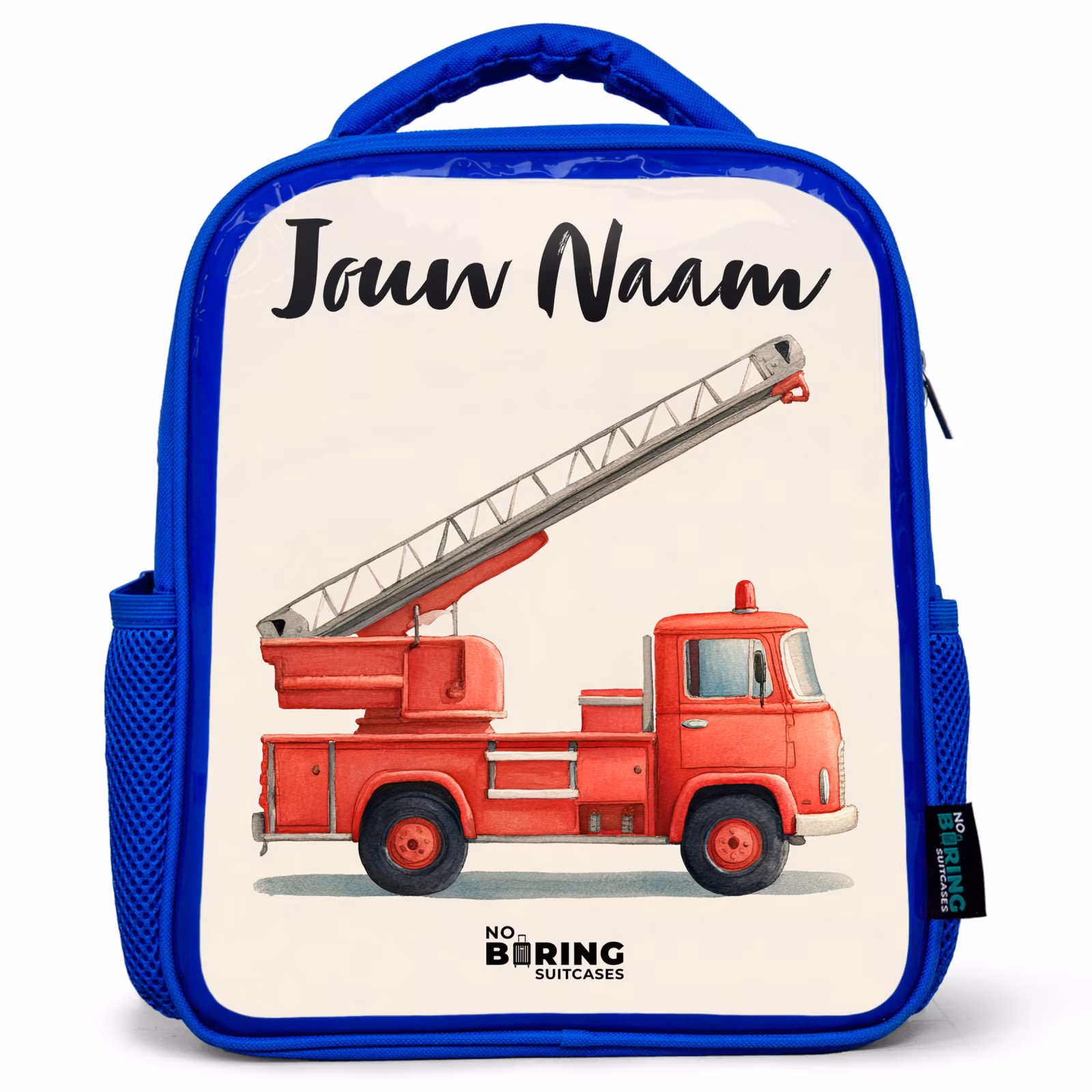 Rugzak kind met naam - Blauw Brandweerwagen - Getekend - Rood — 1