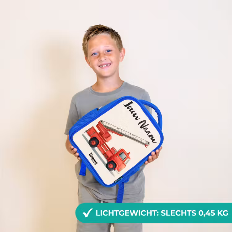 Rugzak kind met naam - Blauw Brandweerwagen - Getekend - Rood — 2