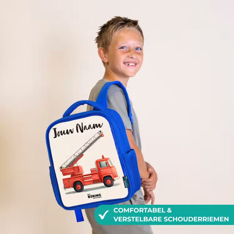 Rugzak kind met naam - Blauw Brandweerwagen - Getekend - Rood — 4