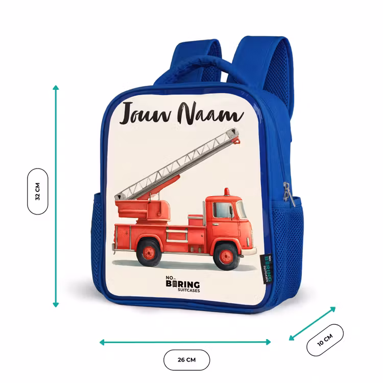 Rugzak kind met naam - Blauw Brandweerwagen - Getekend - Rood — 5