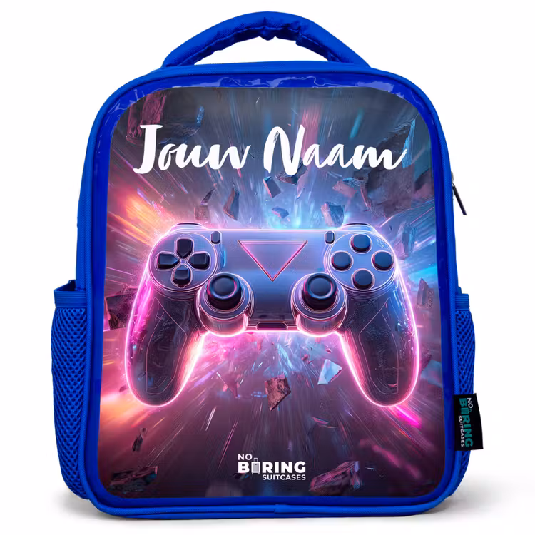 Rugzak kind met naam - Blauw Controller - Neon - Game — 1
