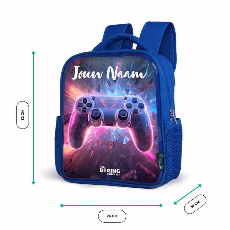 Rugzak kind met naam - Blauw Controller - Neon - Game — 5