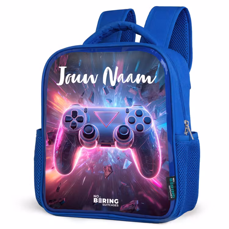 Rugzak kind met naam - Blauw Controller - Neon - Game — 7