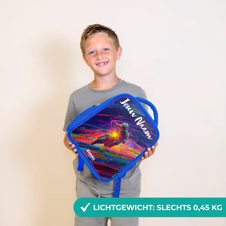 Rugzak kind met naam - Blauw Crossmotor - Neonkleuren - Lijnen - Helm — 2