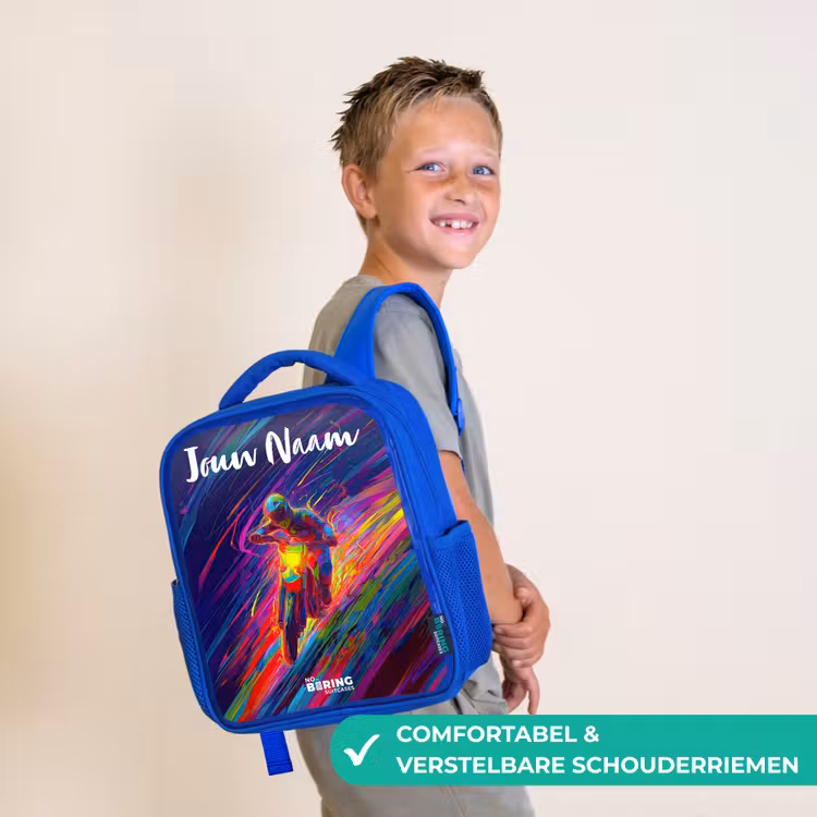 Rugzak kind met naam - Blauw Crossmotor - Neonkleuren - Lijnen - Helm — 4
