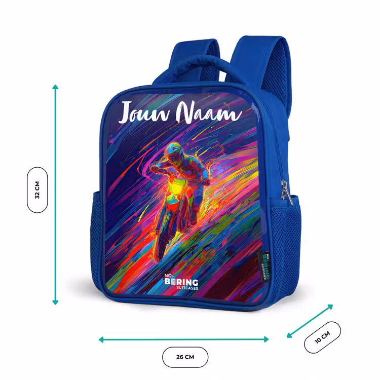 Rugzak kind met naam - Blauw Crossmotor - Neonkleuren - Lijnen - Helm — 5