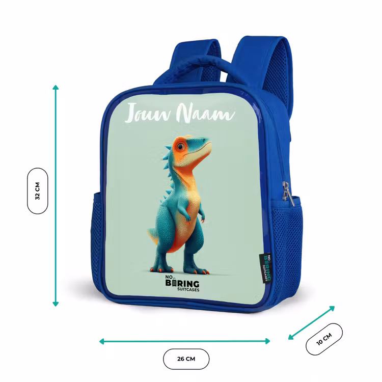 Rugzak kind met naam - Blauw Dino - Dier - Groen - Oranje — 5