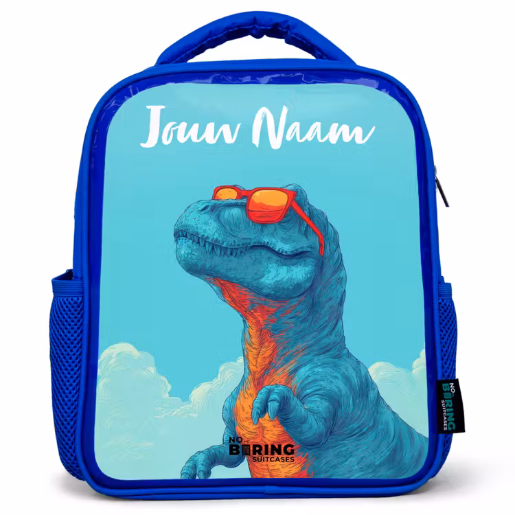 Rugzak kind met naam - Blauw Dino - Zonnebril - Blauw — 1
