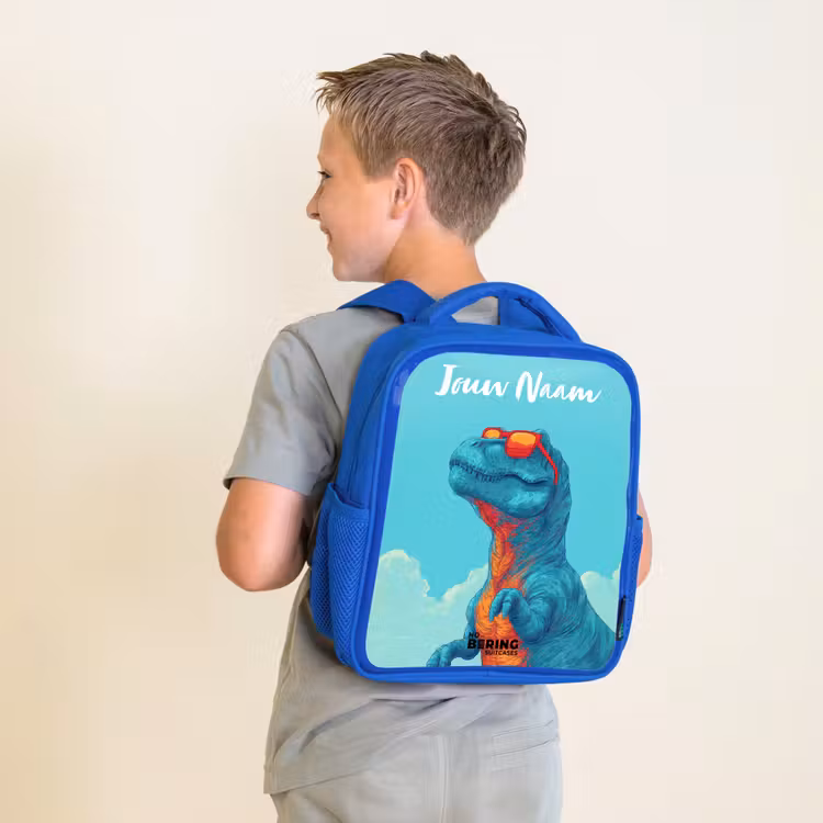 Rugzak kind met naam - Blauw Dino - Zonnebril - Blauw — 3