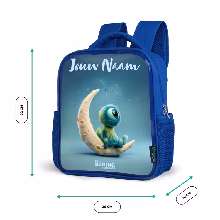 Rugzak kind met naam - Blauw Dromerig Wezentje op de Maan — 5