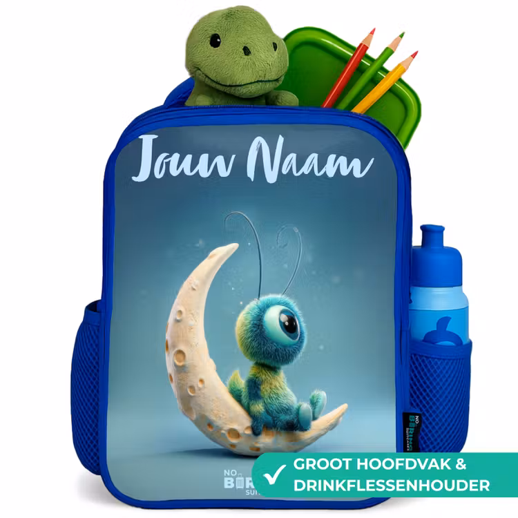 Rugzak kind met naam - Blauw Dromerig Wezentje op de Maan — 6