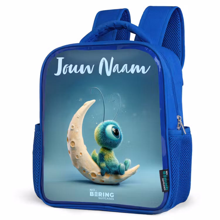 Rugzak kind met naam - Blauw Dromerig Wezentje op de Maan — 7