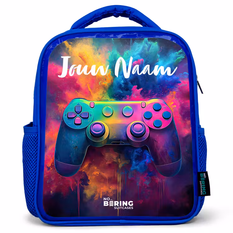 Rugzak kind met naam - Blauw Game - Controller - Kleurrijk - Explosie — 1