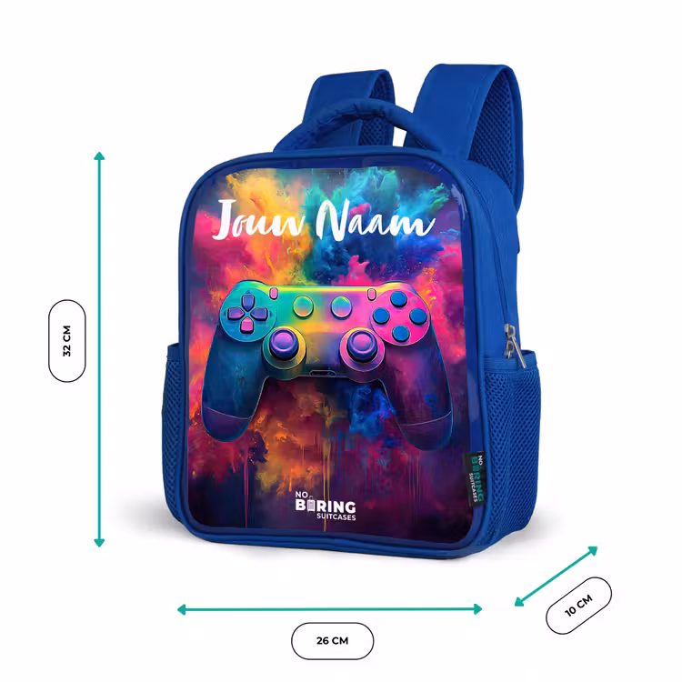 Rugzak kind met naam - Blauw Game - Controller - Kleurrijk - Explosie — 5