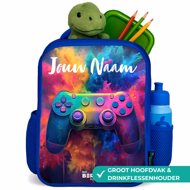 Rugzak kind met naam - Blauw Game - Controller - Kleurrijk - Explosie — 6