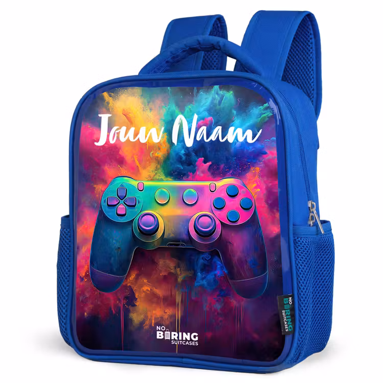 Rugzak kind met naam - Blauw Game - Controller - Kleurrijk - Explosie — 7