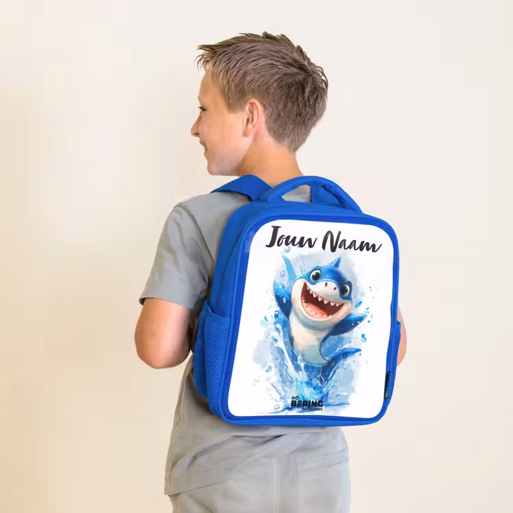 Rugzak kind met naam - Blauw Haai - Tanden - Water — 3