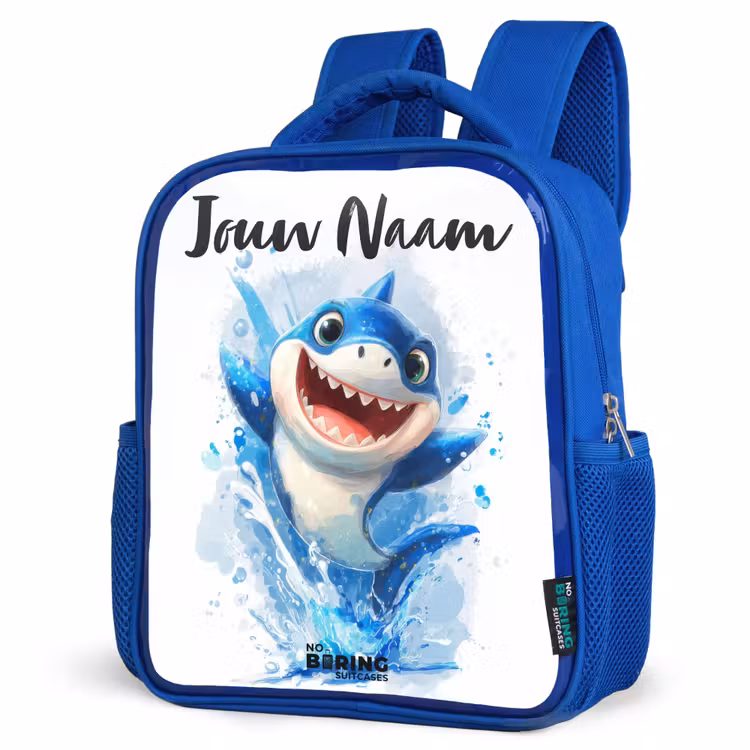 Rugzak kind met naam - Blauw Haai - Tanden - Water — 7