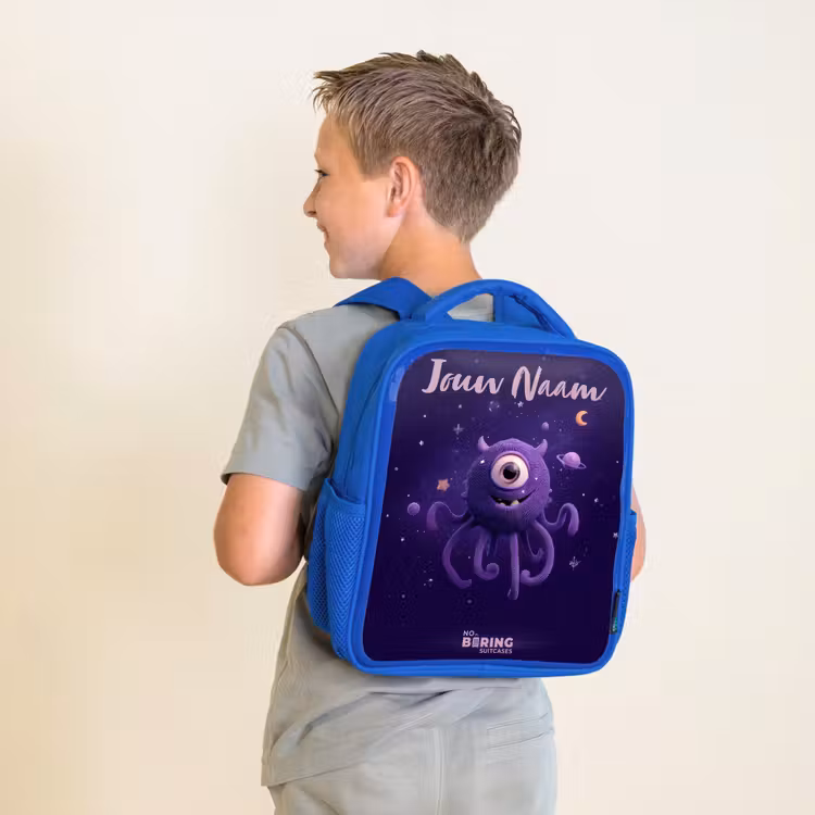 Rugzak kind met naam - Blauw Kosmisch tentakelmonster — 3