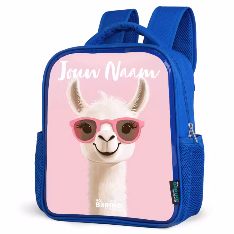 Rugzak kind met naam - Blauw Lama - Wit - Zonnebril - Wimpers — 7