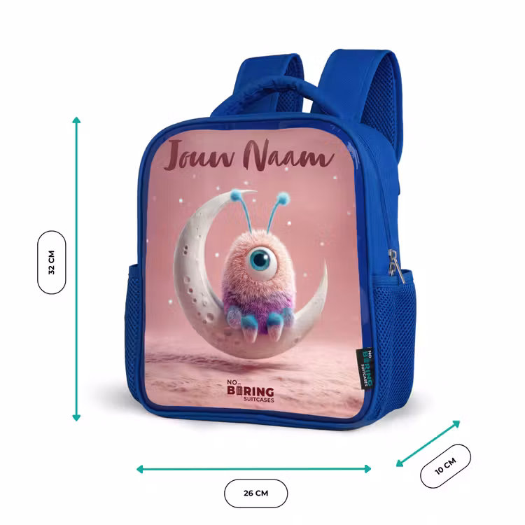 Rugzak kind met naam - Blauw Maanwip met Pluizig Wezentje — 5
