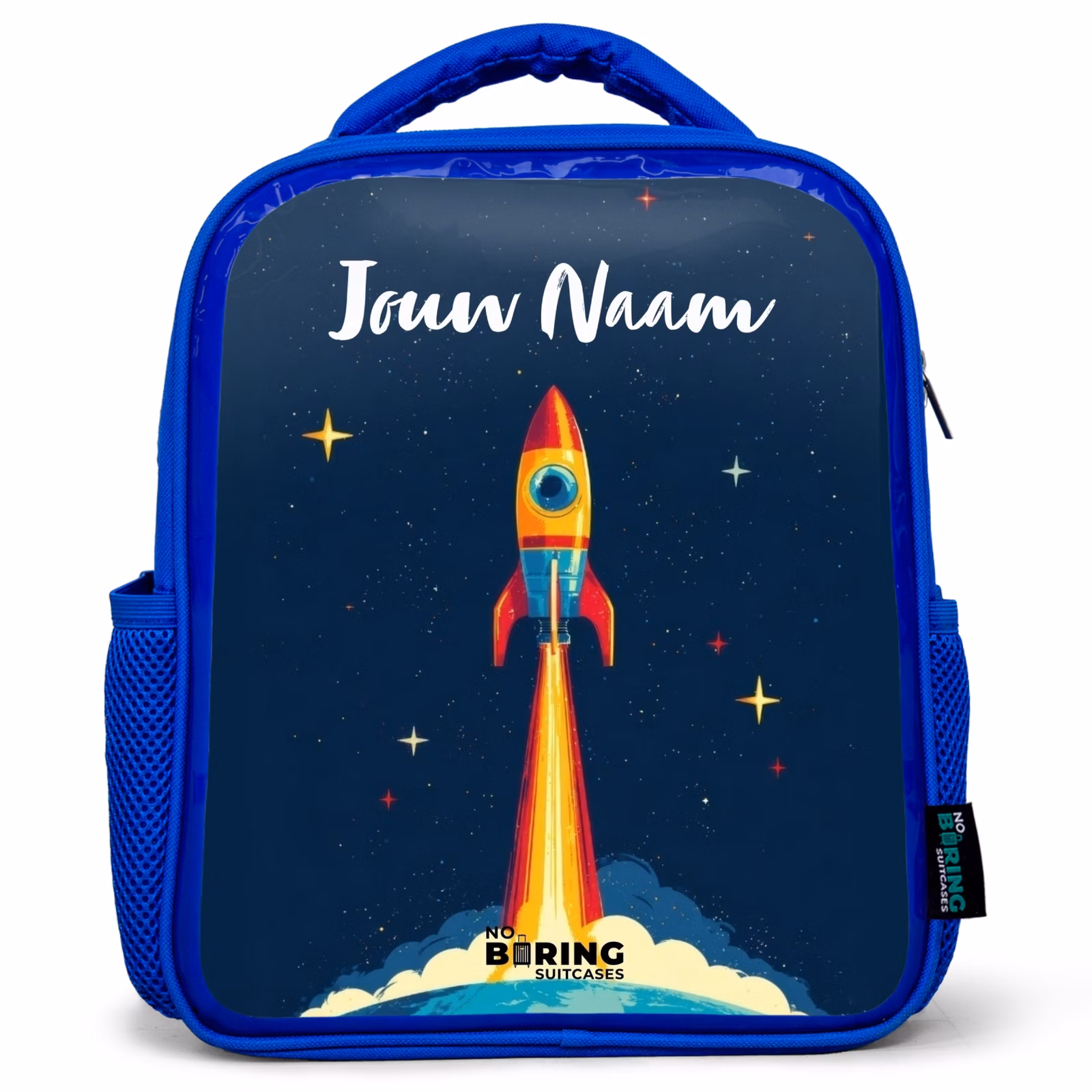 Rugzak kind met naam - Blauw Planeet - Raket - Sterren - Donkerblauw — 1