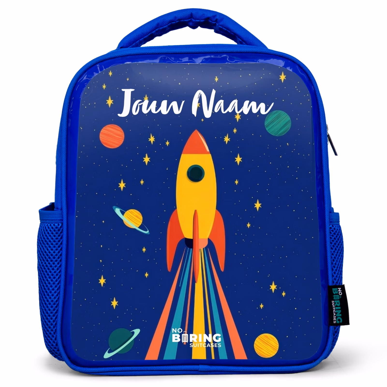 Rugzak kind met naam - Blauw Raket - Sterren - Planeet - Ruimte — 1