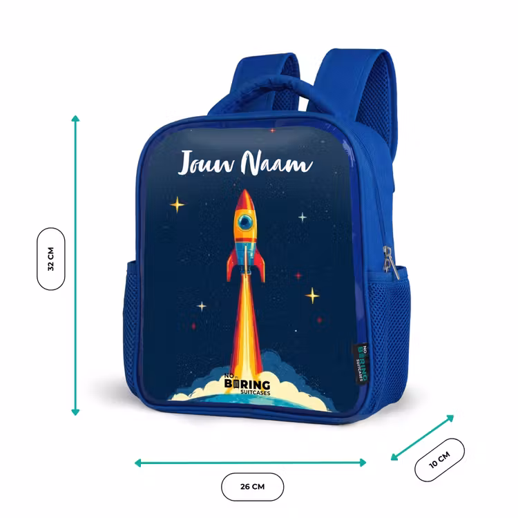 Rugzak kind met naam - Blauw Planeet - Raket - Sterren - Donkerblauw — 5