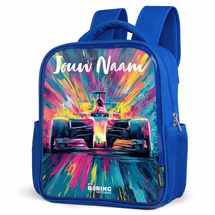 Rugzak kind met naam - Blauw Raceauto - Abstract - Strepen - Blauw — 7