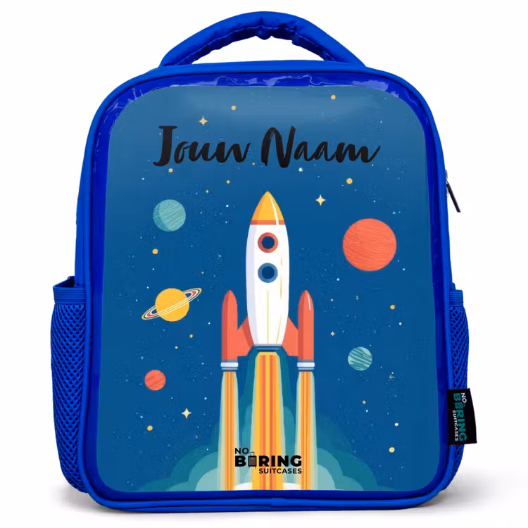 Rugzak kind met naam - Blauw Raket - Planeet - Sterren - Veelkleurig — 1
