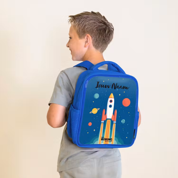 Rugzak kind met naam - Blauw Raket - Planeet - Sterren - Veelkleurig — 3
