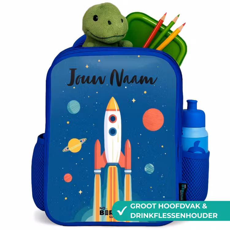 Rugzak kind met naam - Blauw Raket - Planeet - Sterren - Veelkleurig — 6