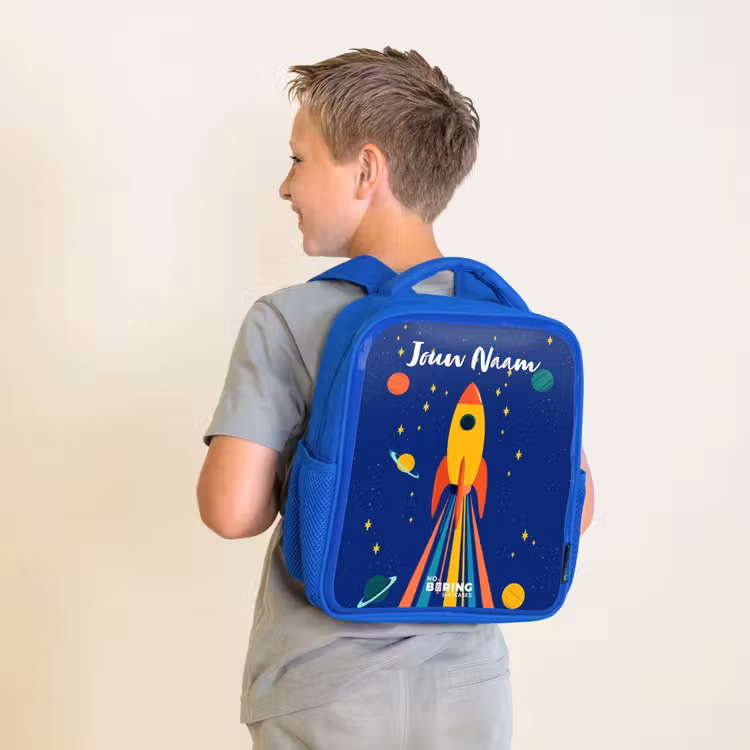 Rugzak kind met naam - Blauw Raket - Sterren - Planeet - Ruimte — 3