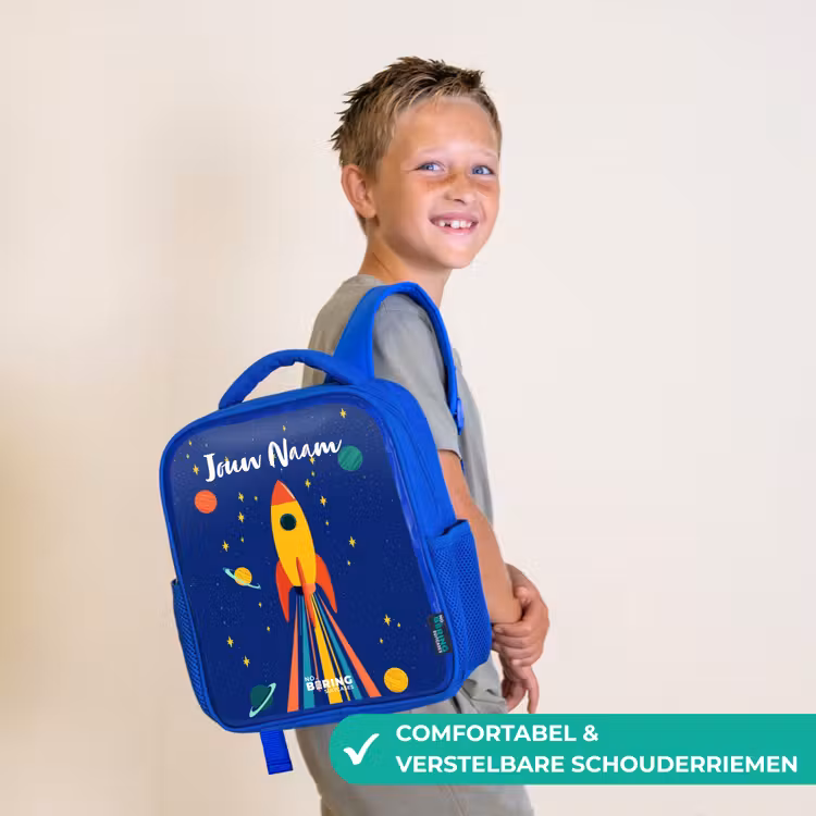 Rugzak kind met naam - Blauw Raket - Sterren - Planeet - Ruimte — 4