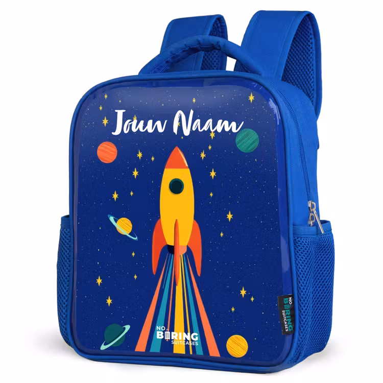 Rugzak kind met naam - Blauw Raket - Sterren - Planeet - Ruimte — 7