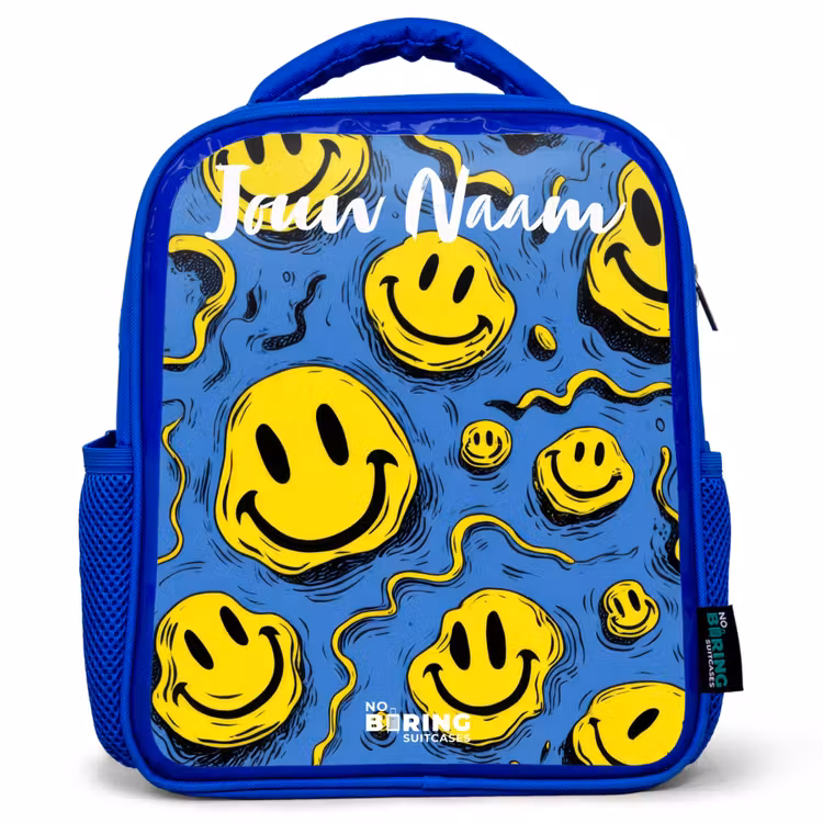 Rugzak kind met naam - Blauw Smiley - Blauw - Geel — 1