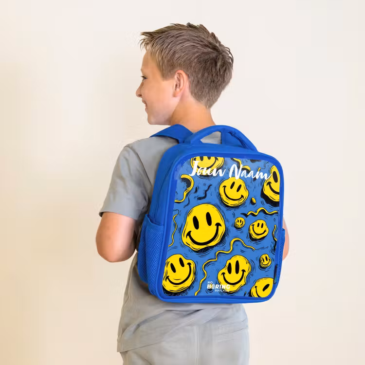 Rugzak kind met naam - Blauw Smiley - Blauw - Geel — 3