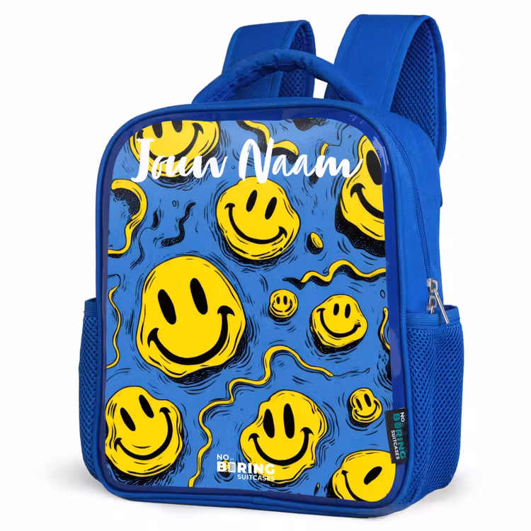 Rugzak kind met naam - Blauw Smiley - Blauw - Geel — 7