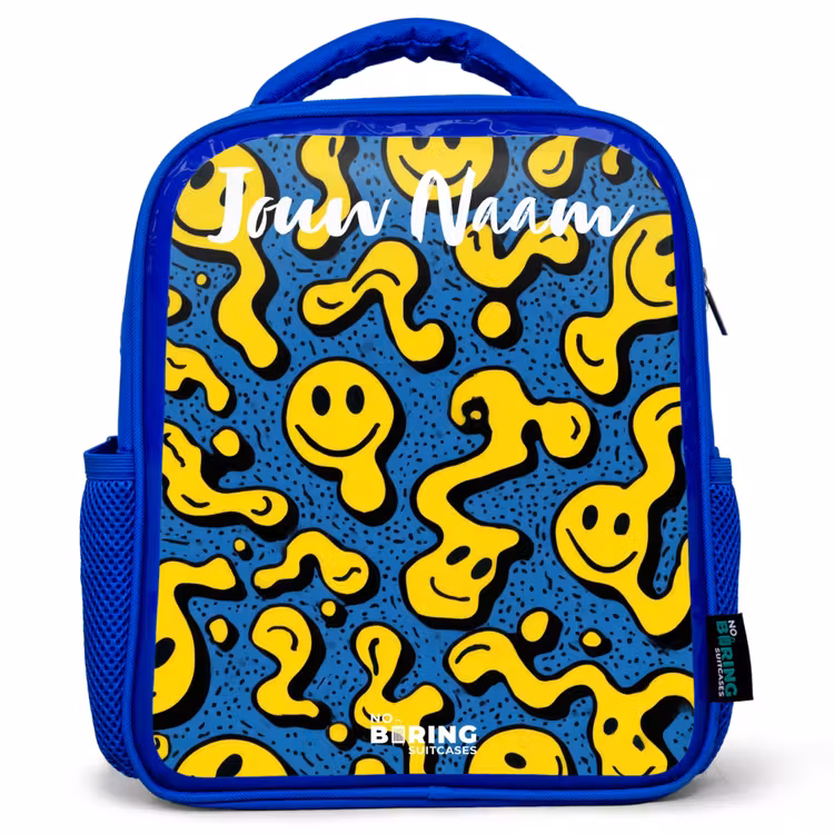Rugzak kind met naam - Blauw Smiley - Geel - Blauw — 1