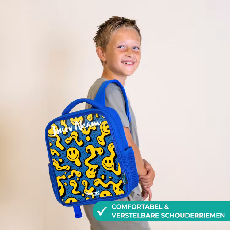 Rugzak kind met naam - Blauw Smiley - Geel - Blauw — 4